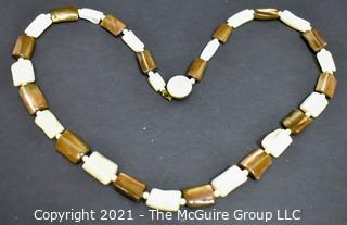 Abalone and Mother Of Pearl Flat Bead Necklace with Clasp. Measures 22"