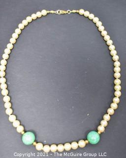 Faux Pearl with Turquoise Bead Necklace.  Measures 21" long.