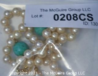 Faux Pearl with Turquoise Bead Necklace.  Measures 21" long.