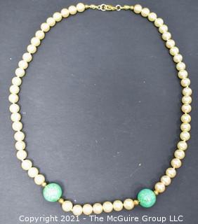 Faux Pearl with Turquoise Bead Necklace.  Measures 21" long.