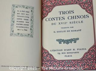 Vintage 1926 Leather Bound Copy of Trois Contes Chinois Du XVII Siècle, Published by Edition D art H. Piazza, Paris

Published 1926