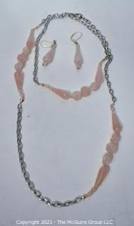 Pink Rose Quartz Bead with Chain Necklace and Matching Earrings.