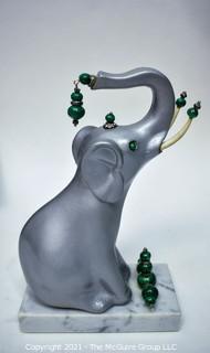 Elephant Figurine with Malachite Beads Attached.  