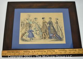 Framed Under Glass 1868 Godey's Fashions Hand-Colored Aquatint Print.  Measures 15" x 18".