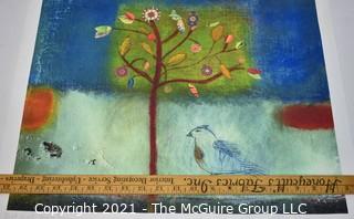 Unframed "Bird Greets Young Tree" Print by Artist Katherine Dunn, Sundance Catalog.  Measures 21" Square.