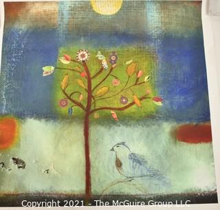 Unframed "Bird Greets Young Tree" Print by Artist Katherine Dunn, Sundance Catalog.  Measures 21" Square.