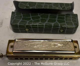 Vintage M. Hohner "Super Chromonica" Harmonica In Original Green Vinyl  Case  (Germany)