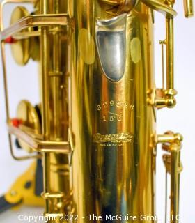 Saxophone: Buescher "Big "B" Aristrocrat"  Lacquered Tenor Sax, SN 329526 w/white Hiscox Pro II hard case. Mouthpiece sold separately in this auction.