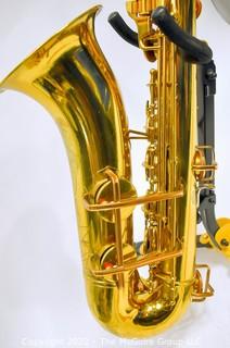 Saxophone: Buescher "Big "B" Aristrocrat"  Lacquered Tenor Sax, SN 329526 w/white Hiscox Pro II hard case. Mouthpiece sold separately in this auction.