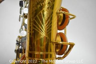 Saxophone: Martin "Handcraft" Alto "Skyline" SN 118840 (c 1937) w/white Hiscox Pro II hard case. Mouthpiece sold separately in this auction.