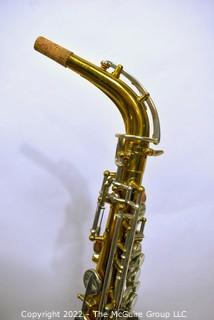 Saxophone: Martin "Handcraft" Alto "Skyline" SN 118840 (c 1937) w/white Hiscox Pro II hard case. Mouthpiece sold separately in this auction.