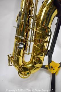 Saxophone: King Super 20 Tenor Sax, SN 352467 w/black soft case, many accessories. Mouthpiece sold separately in this auction.