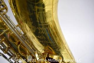 Saxophone: King Super 20 Tenor Sax, SN 352467 w/black soft case, many accessories. Mouthpiece sold separately in this auction.