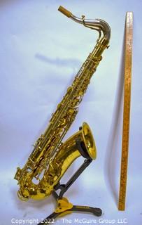 Saxophone: King Super 20 Tenor Sax, SN 352467 w/black soft case, many accessories. Mouthpiece sold separately in this auction.