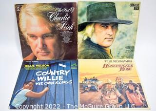 Vinyl Records: Four (4) Male Country Records - Charlie Rich and Willie Nelson