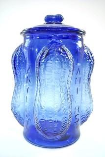 Vintage Cobalt Blue Glass Planters Peanuts Jar with Lid