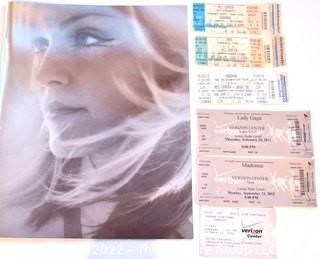 Vintage 2001 Madonna Drowned World Tour Concernt Program & Tickets.  Includes tickets for Cher and Lady Gaga.