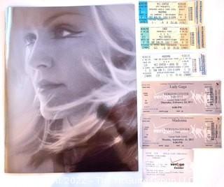 Vintage 2001 Madonna Drowned World Tour Concernt Program & Tickets.  Includes tickets for Cher and Lady Gaga.