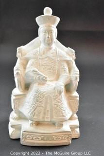 Vintage Cement Asian Emperor on Throne Statue.  Measures 11" tall.