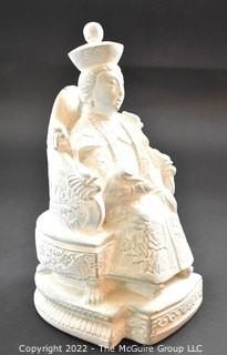 Vintage Cement Asian Emperor on Throne Statue.  Measures 11" tall.