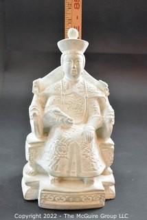 Vintage Cement Asian Emperor on Throne Statue.  Measures 11" tall.