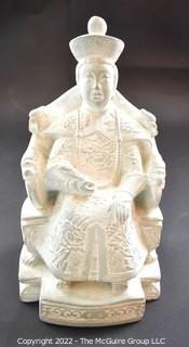 Vintage Cement Asian Emperor on Throne Statue.  Measures 11" tall.