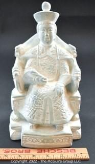 Vintage Cement Asian Emperor on Throne Statue.  Measures 11" tall.