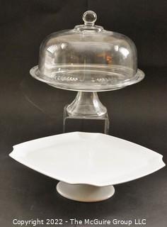 Two (2) Cake Plate Stands, One with Cloche Cover.