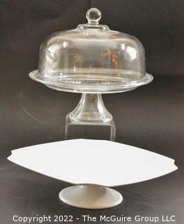 Two (2) Cake Plate Stands, One with Cloche Cover.