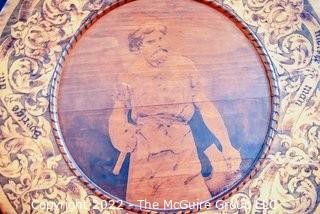 Antique Swedish Wood Round Platter or Tray Decorated with Wood Burning Pyrography  Norse God.  It measures 21" in diameter.