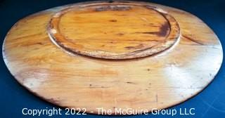 Antique Swedish Wood Round Platter or Tray Decorated with Wood Burning Pyrography  Norse God.  It measures 21" in diameter.