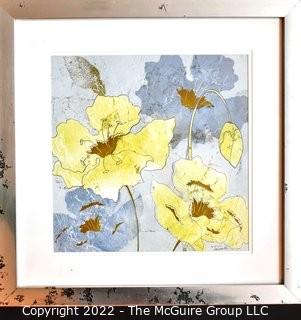 Framed Under Glass Water Color Flowers on Hand Pressed Paper Signed by Artist, Tre Sorelle.   Measures  18" Square.