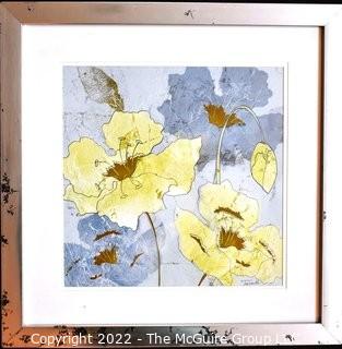 Framed Under Glass Water Color Flowers on Hand Pressed Paper Signed by Artist, Tre Sorelle.   Measures  18" Square.