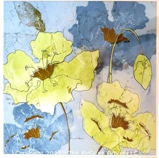 Framed Under Glass Water Color Flowers on Hand Pressed Paper Signed by Artist, Tre Sorelle.   Measures  18" Square.