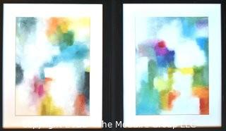 Two (2) Framed Under Glass Abstract Paintings, Unsigned.  