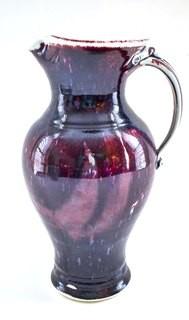 Large Hand Thrown Traditional Pitcher by Edgecomb Pottery in Purple Metal Glaze.  Measures 12" tall. 