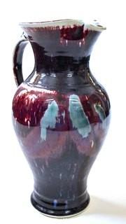 Large Hand Thrown Traditional Pitcher by Edgecomb Pottery in Purple Metal Glaze.  Measures 12" tall. 