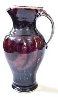 Large Hand Thrown Traditional Pitcher by Edgecomb Pottery in Purple Metal Glaze.  Measures 12" tall. 