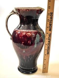 Large Hand Thrown Traditional Pitcher by Edgecomb Pottery in Purple Metal Glaze.  Measures 12" tall. 