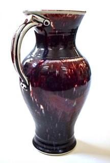 Large Hand Thrown Traditional Pitcher by Edgecomb Pottery in Purple Metal Glaze.  Measures 12" tall. 