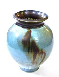 Edgecomb Pottery Porcelain Large Harmony Vase with Blue Metal Glaze.  Measures 10" tall.