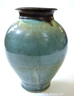 Edgecomb Pottery Porcelain Large Harmony Vase with Blue Metal Glaze.  Measures 10" tall.