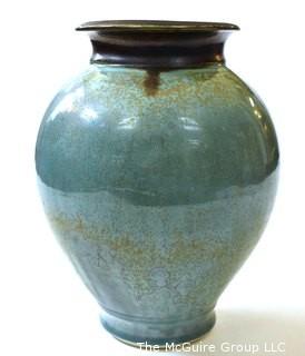 Edgecomb Pottery Porcelain Large Harmony Vase with Blue Metal Glaze.  Measures 10" tall.