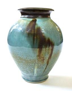 Edgecomb Pottery Porcelain Large Harmony Vase with Blue Metal Glaze.  Measures 10" tall.