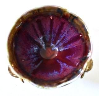 Edgecomb Pottery Porcelain Bowl with Brass Stand with Purple Metal Glaze.  Measures 5" in diameter.