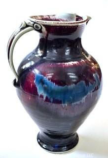 Edgecomb Pottery Large Traditional Pitcher Plum Metal Glaze.  Measures 12" tall.