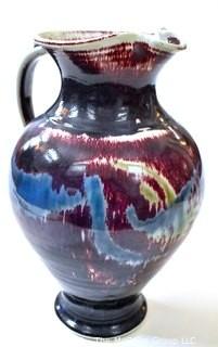 Edgecomb Pottery Large Traditional Pitcher Plum Metal Glaze.  Measures 12" tall.