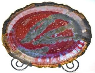 Edgecomb Pottery Porcelain Large Platter or Plate with Red Metal Glaze.   Measures 14" long.