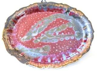 Edgecomb Pottery Porcelain Large Platter or Plate with Red Metal Glaze.   Measures 14" long.