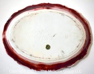 Edgecomb Pottery Porcelain Large Platter or Plate with Red Metal Glaze.   Measures 14" long.